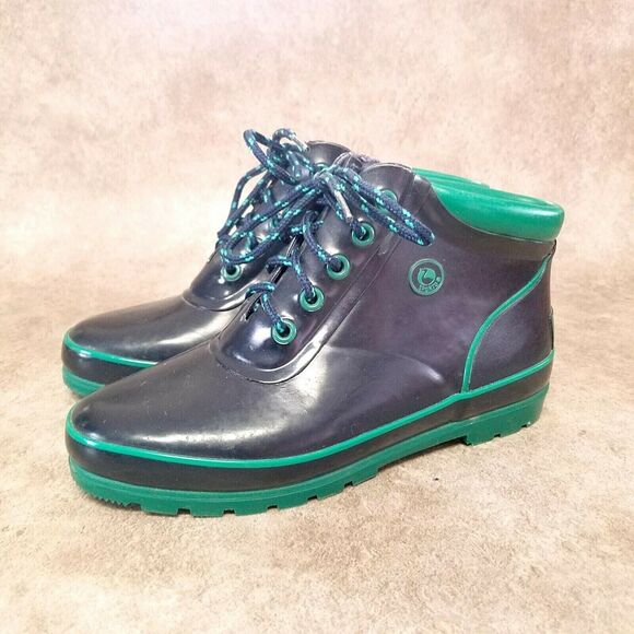 Sporto Womens   Size 8 Blue Green Rubber Lace Up Rain Boot Ankle Booties - Picture 2 of 9